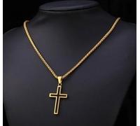 Croix cubaine pour hommes - Collier croix d'or plat - Collier pour hommes - Collier pour hommes - Cadeau hommes - Géométrie Gothique - Punk - Croix sacrée - Collier Jésus or/noir - Petit
