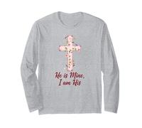 Croix d'amour avec Inscription « He is Mine I Am His Christian Faith Love » Manche Longue