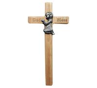 Croix de bébé pour mur, croix de mur de crucifix personnalisée en bois catholique pour bébé, bénédiction garçon fille croix de baptême pour la première sainte communion baptême et dédicace cadeaux de
