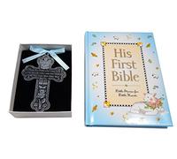 Croix de berceau pour bébé garçon avec première Bible et ange gardien en en étain 10,2 cm