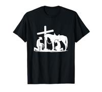 Croix de Cowboy priant à Genoux Bible Occidentale Jésus Cheval T-Shirt