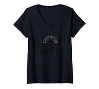 Croix de dévotion Religieuse Homme de Foi pour Homme T-Shirt avec Col en V, Femme, Noir, XL