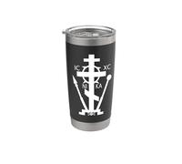 Croix de Golgotha orthodoxe blanche Gobelet isotherme en acier inoxydable double paroi