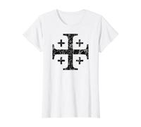 Croix de Jérusalem des Templiers Noir Vieilli T-Shirt Graphique avec Valeur, Femme, Blanc, XL