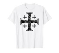 Croix de Jérusalem des Templiers Noir Vieilli T-Shirt Graphique avec Valeur, Homme, Blanc, M