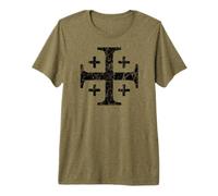 Croix de Jérusalem des Templiers Noir Vieilli T-Shirt Haut de Gamme
