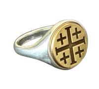 Croix de Jérusalem en argent sterling 925 | Bague plaquée argent | Chevalière ronde 15 x 15 mm | Taille de l'anneau : US 5-12,5 Avelaibal | LKDR_0803