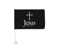Croix de Jésus, Bon Amour, Clip de fenêtre pour drapeau de voiture, décoration de protection solaire, bannière double face 12x18 pouces pour camion