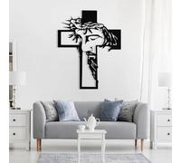 Croix de Jésus en métal Noir, décoration Murale chrétienne en métal, Cadeau de Pendaison de crémaillère, Sculpture Moderne en Forme de Croix pour Salon, Chambre, Couloir et escaliers, déco