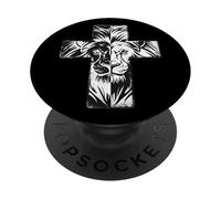 Croix de Lion majestueuse avec Force spirituelle PopSockets PopGrip Adhésif