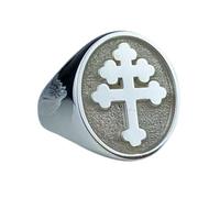 Croix de Lorraine en argent sterling 925 | Bague plaquée argent | Chevalière ovale 18 x 15 mm | Taille de l'anneau : 5-12,5 US Avelaibal | LKDR_0831