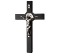 Croix de Saint-Benoît en bois pendante noire 22x12x1.8cm