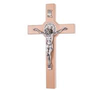 Croix de Saint-Benoît en bois suspendue avec Christ naturel 28x16x1.8cm