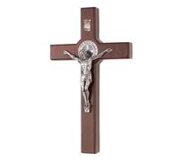 Croix de Saint-Benoît suspendue en bois avec Christ en bronze 22x12x1.8cm