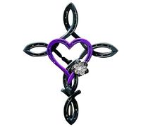 Croix décor jardin Natural Horseshoe croix avec coeur et fleur en métal Cross Cross Rustique Métal Cross Signe Ornements de jardin pour jardin décoration de chambre de jardin 15,8 x11,8 pouces pourpr