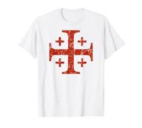 Croix des Templiers de Jérusalem Rouge Vieilli T-Shirt Graphique avec Valeur, Homme, Blanc, S
