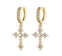 Croix d'or Dangle Hoop boucles d'oreilles pour les femmes, mousseux zircon cubique Huggie boucles d'oreilles, bijoux de déclaration à la mode pour tous les jours et fête porter