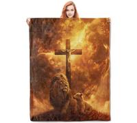 Croix du Coucher De Soleil du Lion Et De L'Agneau Chrétien Couverture Léger Couverture Canape Moelleuse Plaids pour Toutes Les Saisons Lit Chambre 150x200cm