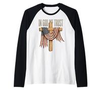Croix du Drapeau américain en Dieu, Nous Avons Confiance Manche Raglan