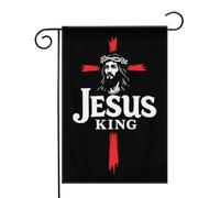 Croix du Roi Jésus 1_nobg Drapeaux de jardin (12,5 x 18 pouces) - Bannière aux couleurs éclatantes pour décoration extérieure de jardin et de maison