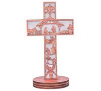 Croix éclairée de 11 pouces 3D croix en bois gravé avec la scène de naissance légère Jésus Figurine Pâques debout pour décoration la décoration table, décorations Noël