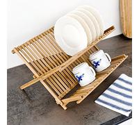 Croix Égouttoir à vaisselle, 42 x 35 cm, EN BAMBOU à deux niveaux support de Séchoir pliable support pour assiettes Tasses Organiseur pliable