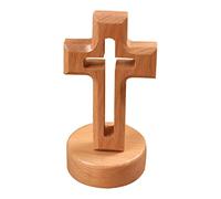 Croix en Bois - 12 cm Petite Croix Sainte en hêtre - Table avec Socle - Debout - Jésus-Christ - Croix Murale catholique pour décoration la Maison, fête Noël