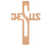 Croix en bois à suspendre avec inscription JESUS nature 30x20x1,8cm