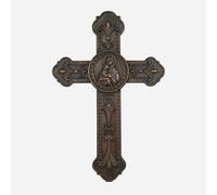 Croix En Bois Artisanale Haut De Gamme Avec De Magnifiques Sculptures En Relief Représentant La Vierge Marie Et Jésus Idéale Pour Décorer Un Mur, Orner Une Table Ou Offrir Comme Cadeau Religieux