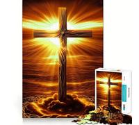 Croix en Bois au Coucher du Soleil,Puzzle de 1000 pièces,Jeu de réflexion et d'exercice,Assemblage précis sans espaces,défi cérébral interactif pour la Maison (38x52cm)