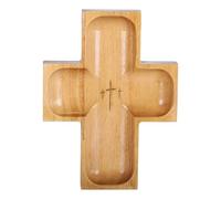 Croix en bois de Pâques - Plateau religieux en bois rustique de grande capacité - Centre de table avec croisade - Paysage quotidien, salade, gâteau, fruits, desserts, buffet, divertissement, A