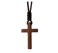 Croix en Bois Naturel Pendentif Collier Pour Hommes Femmes Bois de Noix Solide Christian Baptême Noël Pâques Prière foi Confirmation Anniversaire Cadeau Voiture Rétroviseur Miroir Suspendu