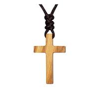 Croix en Bois Olive Naturel Pendentif Collier Pour Hommes Femmes en Bois Solide Christian Baptême Noël Pâques Prière Foi Confirmation Anniversaire Cadeau Voiture Rétroviseur Miroir Suspendu
