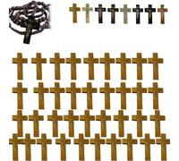 Croix en bois pour travaux manuels - Croix de poche contenant 60 breloques en forme de croix,pendentifs en bois naturel pur pour prières à l'église,Pâques,cadeaux chrétiens,bricolage de bijoux (F)