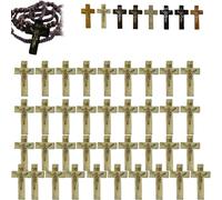 Croix en bois pour travaux manuels - Croix de poche contenant 60 breloques en forme de croix,pendentifs en bois naturel pur pour prières à l'église,Pâques,cadeaux chrétiens,bricolage de bijoux (E)