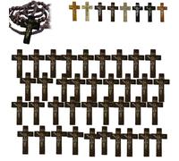 Croix en bois pour travaux manuels - Croix de poche contenant 60 breloques en forme de croix,pendentifs en bois naturel pur pour prières à l'église,Pâques,cadeaux chrétiens,bricolage de bijoux (G)