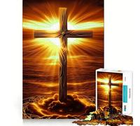 Croix en Bois Sunset Puzzle Adulte 1000 pièces Jeu de Stimulation Cognitive,Assemblage précis sans espaces,activité apaisante pour la détente mentale (50x75cm)