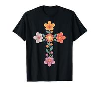 Croix Floral Chrétien Fleur Religieux Pasteur T-Shirt