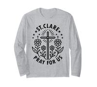 Croix Florale catholique Sainte Claire d'Assise Prie pour Nous Manche Longue