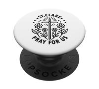 Croix Florale catholique Sainte Claire d'Assise Prie pour Nous PopSockets PopGrip Adhésif