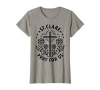 Croix Florale catholique Sainte Claire d'Assise Prie pour Nous T-Shirt