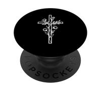 Croix Florale chrétienne Foi Simple Ligne Art Symbole Christ PopSockets PopGrip Adhésif