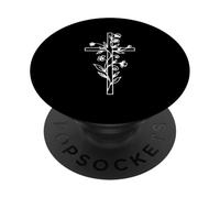 Croix Florale chrétienne Foi Simple Ligne Art Symbole Christ PopSockets PopGrip Adhésif