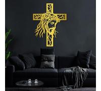 Croix Jésus en métal, décoration Murale en métal, Signe Religieux chrétien, Sculpture d'art Moderne pour Salon, Chambre, Couloir et escaliers, décoration d'intérieur Naturelle (doré, 76