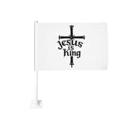 Croix « Jésus est roi » (2) Clip de fenêtre pour drapeau de voiture, décoration de protection solaire, bannière double face 30 x 45 cm pour camion