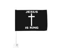 Croix « Jésus est roi » à accrocher à la vitre d'une voiture ou d'un camion. Décoration de protection solaire, bannière double face de 30 x 45 cm.