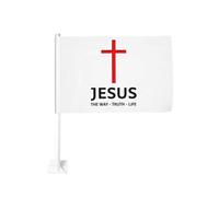 Croix « Jésus le Chemin, la Vérité et la Vie » à accrocher à la fenêtre d'une voiture ou d'un camion. Décoration de protection solaire, bannière double face de 30 x 45 cm.