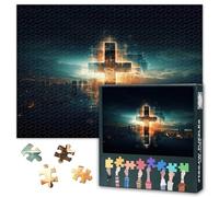 Croix Jigsaw Puzzles pour Adultes - 1000 Pièces Difficiles Challenge Église Et Technologie Thème Puzzles Pour Familles Fête Nuits Croix Jigsaw Puzzle Jeu pour Adultes Décoration de la Maison 50 cm x