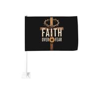 Croix « La foi plutôt que la peur » avec couronne d'épines, Jésus, à accrocher à la fenêtre d'une voiture, drapeau décoratif de protection solaire, bannière double face de 30 x 45 cm pour camion