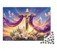 Croix Lys Colombe 1000pcs Mini Puzzle pour Famille Difficile | 52x38cm Carton Décor Salon Structure Durable Cadeau Anniversaire Soulagement Anxiété